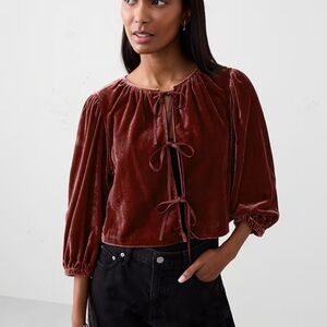 Banana Republic Velvet Tie-Front Blouse in Rich Burgundy